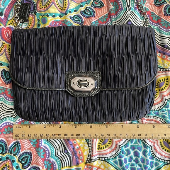 COACH UEC Vintage Blue Clutch or Shoulder Bag Ruched Leather Trim - Picture 14 of 16